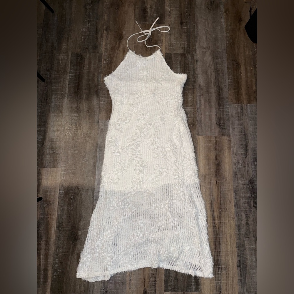 White Crochet Halter Dress
